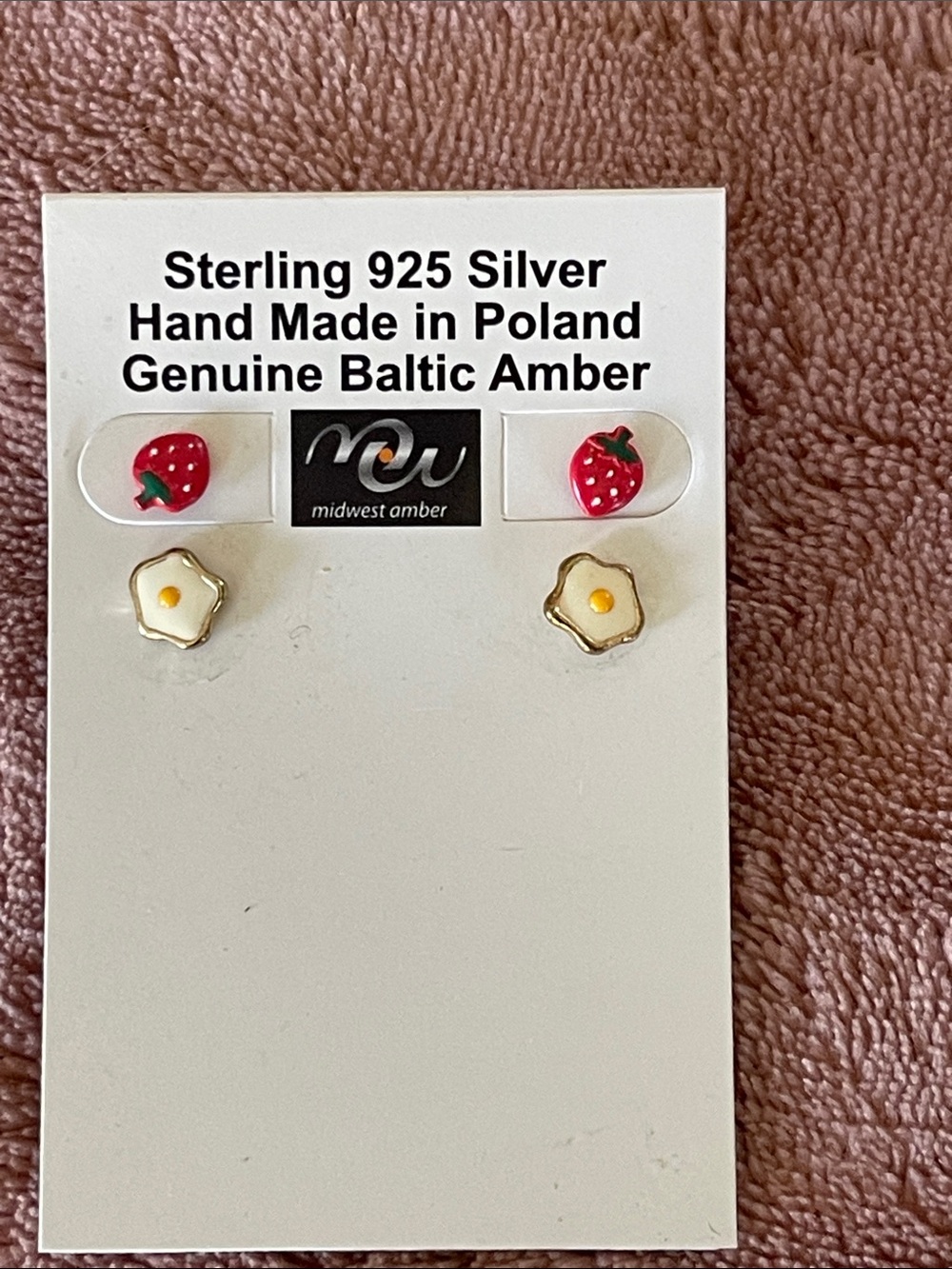 Midwest Amber Sterling Silver Strawberry & Flower Stud Earring Set